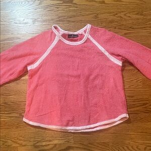 Pomander Place Coral Pink Terry Crewneck Sweater with White Trim